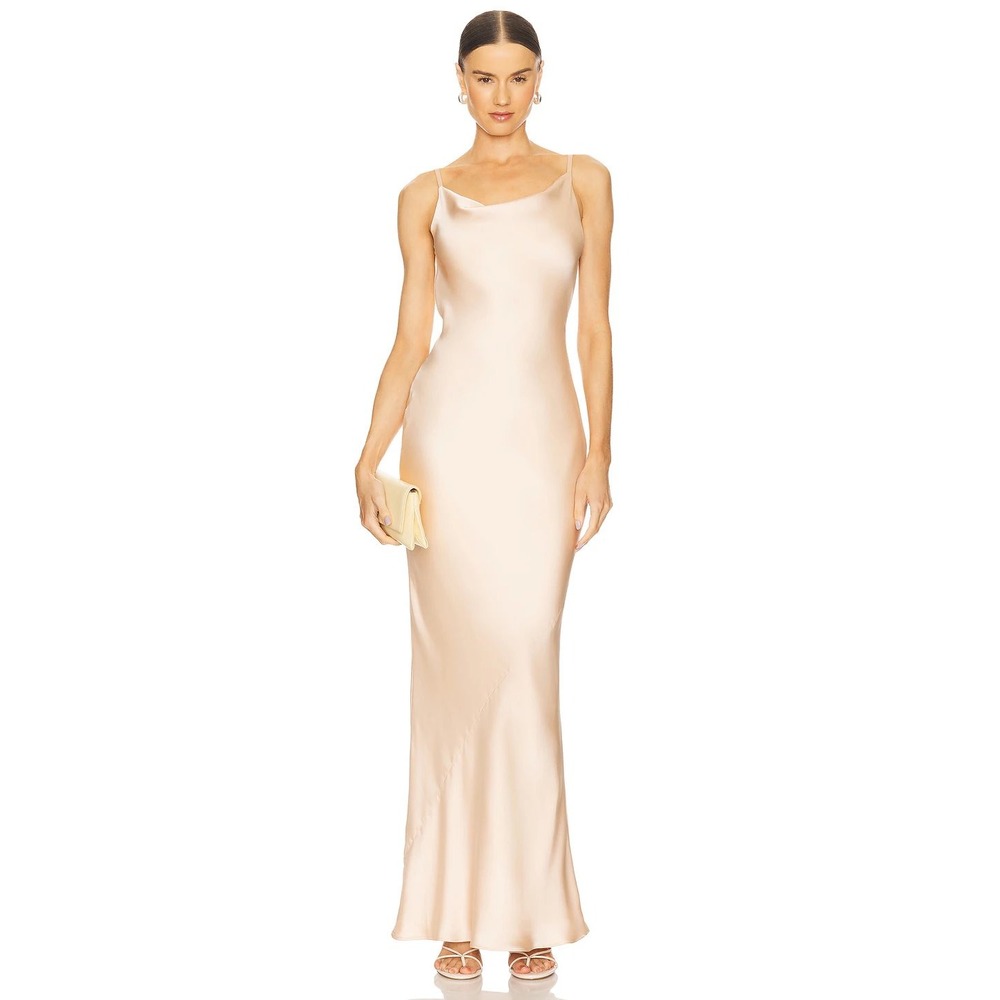 Norma Kamali Slip Maria Gown Baby Pink Satin Cowl Neck Maxi Dress